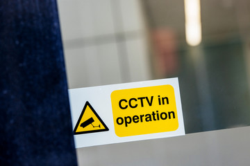 CCTV in operation sticker sign. Security concept