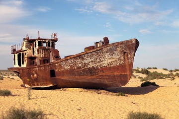Boats in desert - Aral sea- Uzbekistan