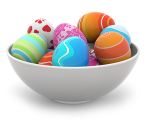 Easter eggs in a white bowl