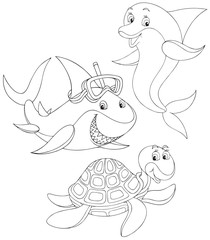 Shark, turtle and dolphin