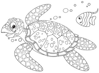 Naklejka premium Sea turtle and fish