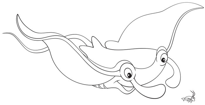 cartoon manta ray swimming, black and white clip art preview