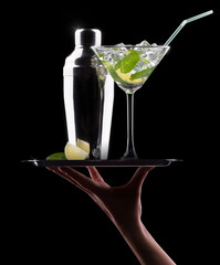Cocktail mojito on a black