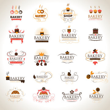 Bakery Icons Set - Isolated On Gray Background