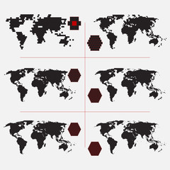 Set of dotted world maps in different resolution
