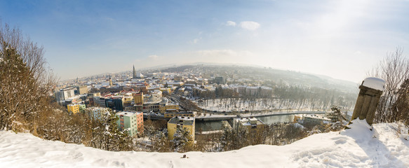 Cluj-Napoca city in Transylvania region of Romania cityscape pan