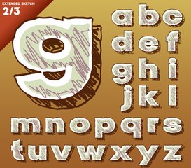 Sketch alphabet. Hand drawing font. Bold extended style
