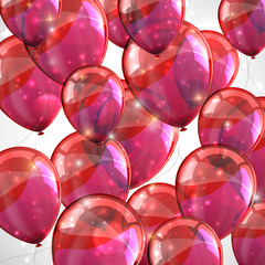 holiday background with flying red balloons and sparkles