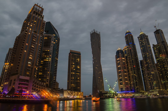 Marina of Dubai (United Arab Emirates) at night