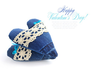 Two decorative jeans heart on a white background