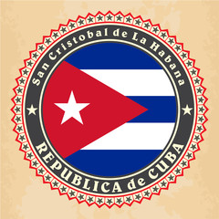 Vintage label cards of Cuba flag. Vector