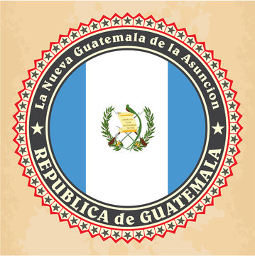Vintage label cards of Guatemala flag. Vector
