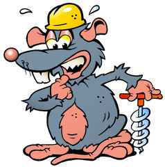 illustration of an scared Rat a scared rat holding a Drill