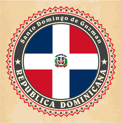 Vintage label cards of Dominican Republic flag. Vector