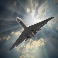 Fototapeta na wymiar Jet passenger plane flying against stormy sky.