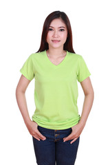 Obraz premium young beautiful female with blank t-shirt