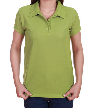 blank green polo shirt on woman