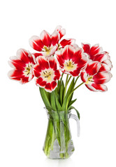 Naklejka na ściany i meble Beautiful red tulips flowers bouquet in vase 