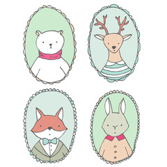 Animals illustrations set - bear, deer, rabbit, fox - 61373652