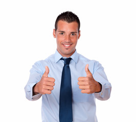 Alone guy with two thumbs gesture