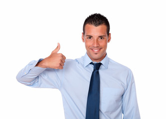 Stylish hispanic man with positive thumb