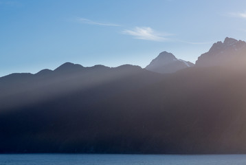 Dawn sunlight at Milford Sound