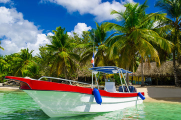 Boat on azure water, holidays, Sanoa,  Dominican Republic