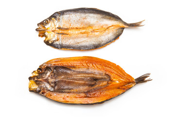 Kippers isolated on a white studio background.