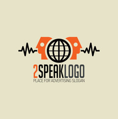 Logo 2 speakers orange head - obrazy, fototapety, plakaty