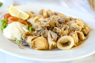 Serving of cooked calamari