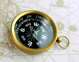 Old compass and map