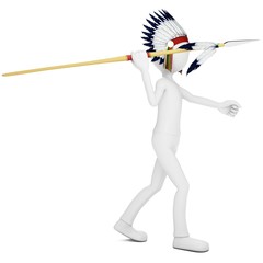 3d man native indian warrior throwing  spear