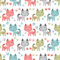 Sweet seamless pattern with kittens