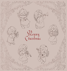 High decorated rich ornament of frosty pattern angels singing