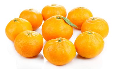 Ripe sweet tangerines, isolated on white