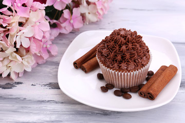 Tasty cupcake with butter cream,