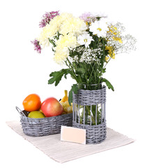 Beautiful chrysanthemum flowers in vase isolated on white