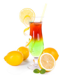 Glass of cocktail isolated on white