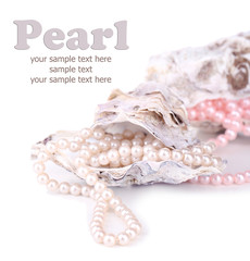 Shells with pearls, isolated on white