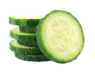 Sliced fresh cucumber, isolated on white
