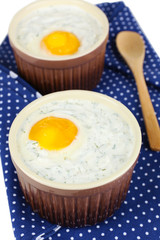 Baked eggs close up