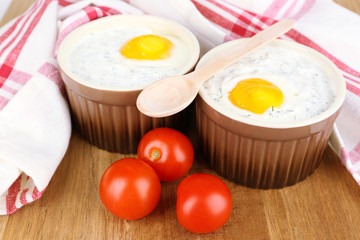 Baked eggs close up