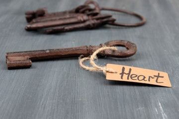 Keys to happiness, Conceptual photo. On color wooden background