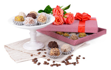 Set of chocolate candies isolated on white