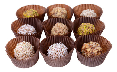 Set of chocolate candies isolated on white