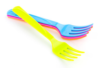 color spoon fork dish plastic isolated white background