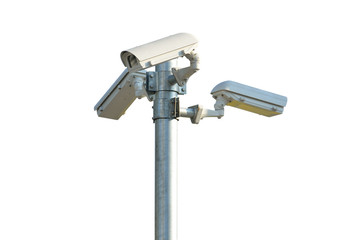 Three security cameras isolate on white background, (CCTV)