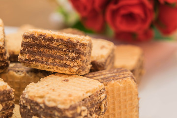 close up  chocolate wafers