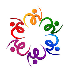 Teamwork colorful swooshes flower shape vector