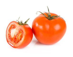 red tomato vegetable with cut isolated on white background